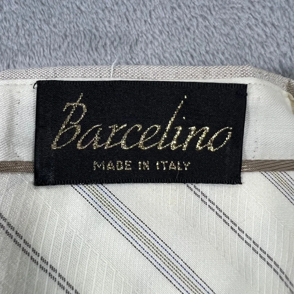 Barcelino Linen Pleated Pants Mens 32 Beige Good Made in Italy Luxury Trousers